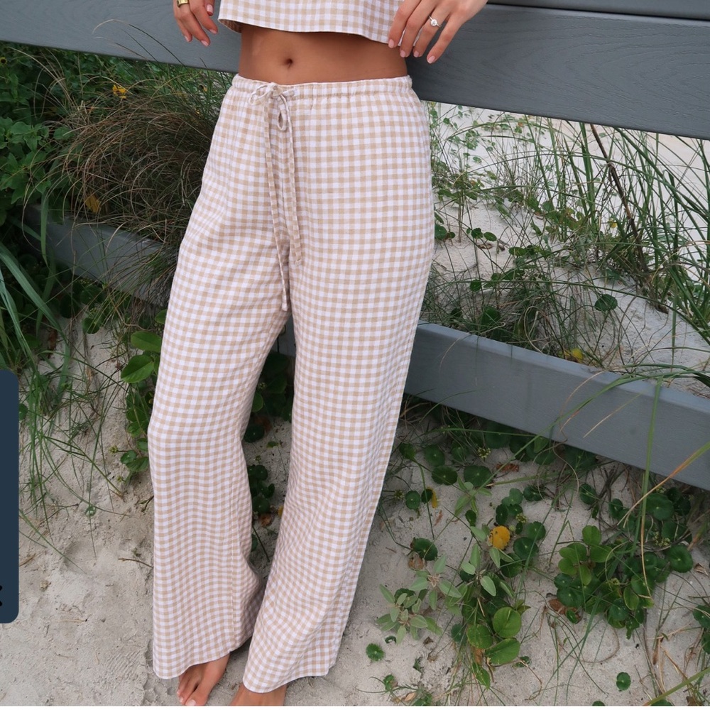 Abercrombie Gingham Pull On Pant Linen Blend Size XS Short